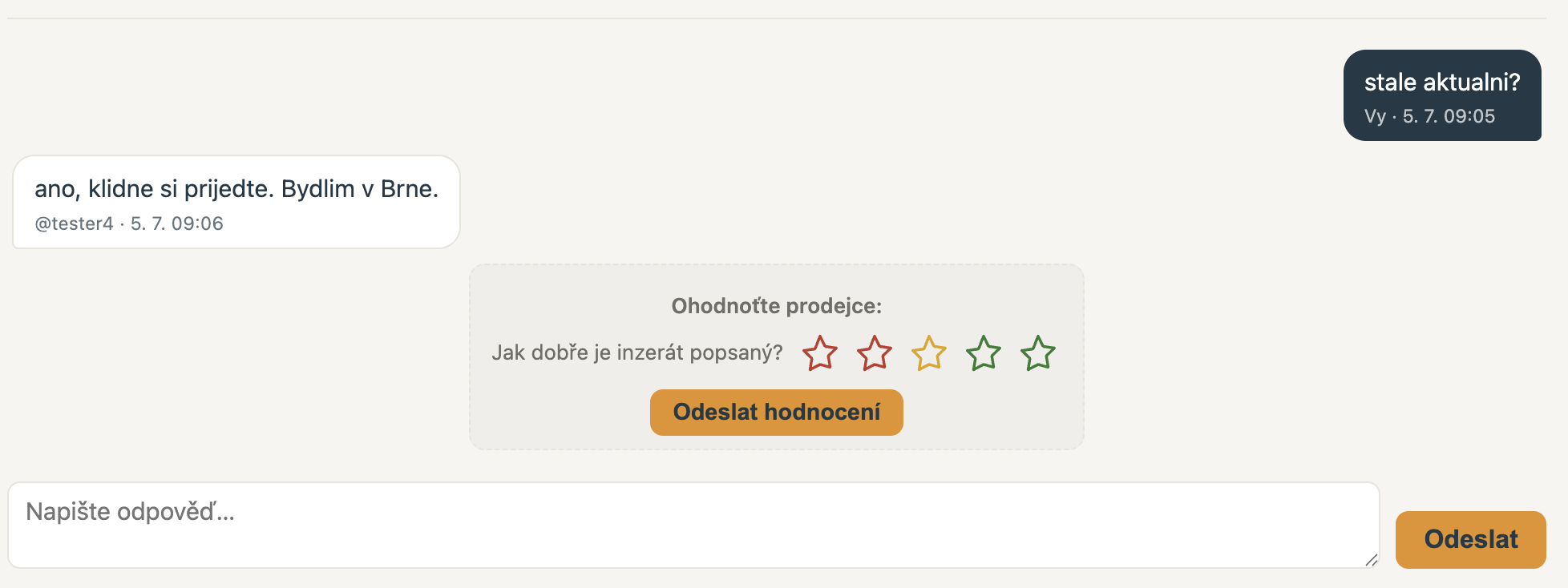 Konverzace mezi kupujícím a prodávajícím přímo na portálu